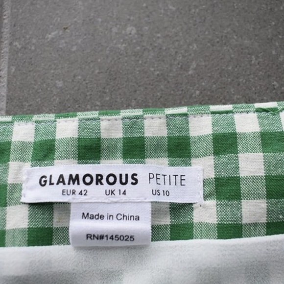 Glamorous Petite Wrap Mini Skirt Green Gingham Sz10 Spring Summer Ruffle Hem Med - Picture 7 of 7